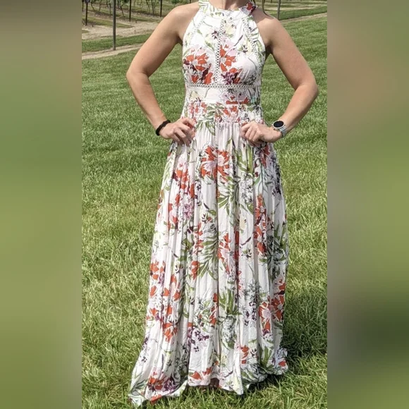 Abel The Label | Dresses | Abel The Label Anthropologie Vienna Floral  Halter Maxi Dress White Multi | Poshmark